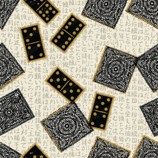 Single Lace Dominoes Ivory Black Gold digital paper shown full size