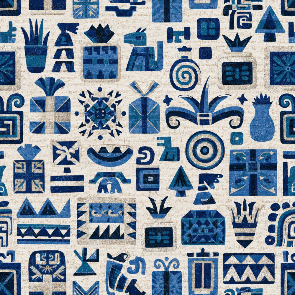 Aztec Glyph Christmas Presents Sapphire Bone Digital Paper Pack (DDD017627)