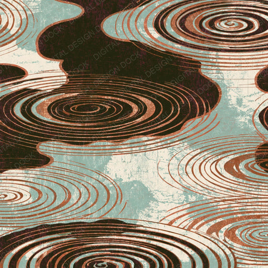 Single Ukiyo-e Water Ripples Chocolate Mint digital paper shown full size