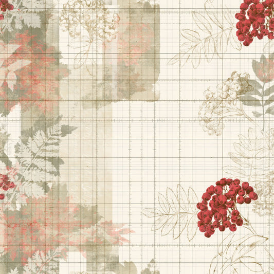 Single Pattern Studio Rowan Berry Bone Red Autumn Moss digital paper shown full size