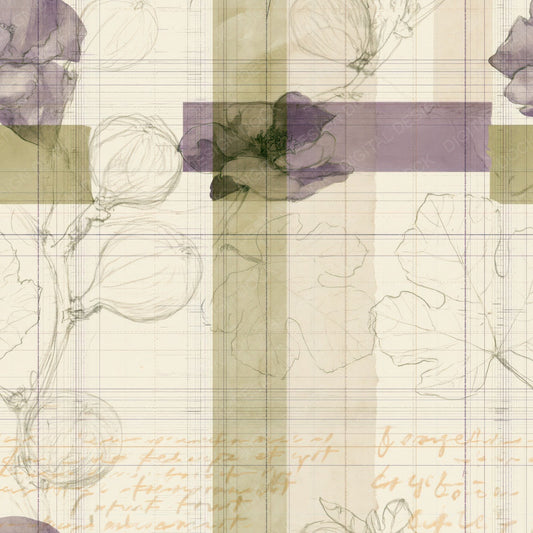 Single Pattern Studio Fig Ivory Fig Purple Leaf Green digital paper shown full size