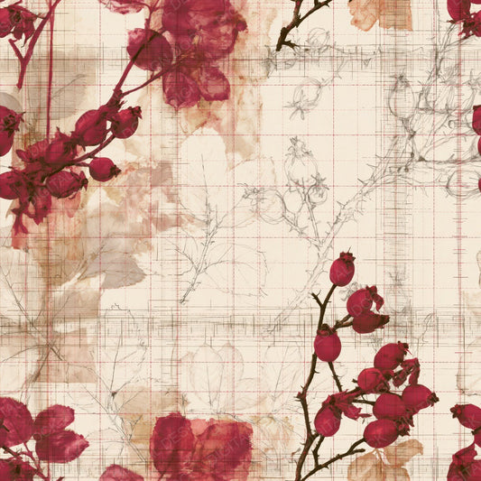 Single Pattern Studio Rosehip Cream Rosehip Red Hedgerow Leaf digital paper shown full size