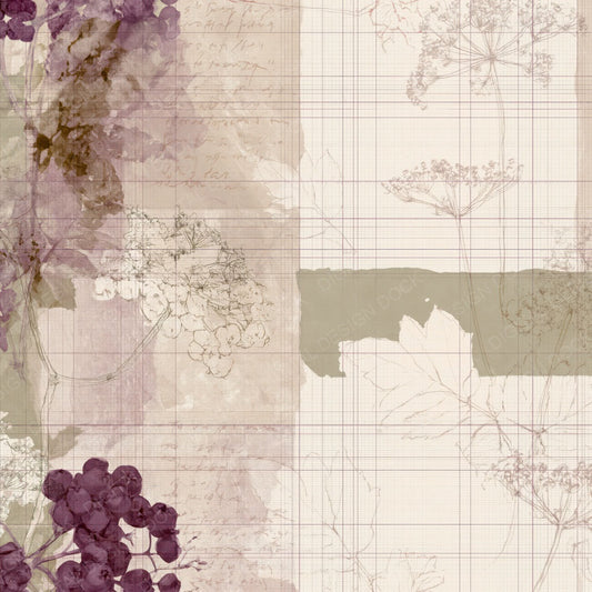 Single Pattern Studio Elderberry Ivory Elderberry Purple Foliage Green digital paper shown full size