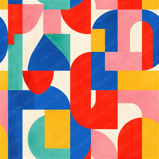 Colour Block Geometric Cream Cherry Cobalt Sunshine Mint Pink Seamless Digital Paper Pack (DDD018088)
