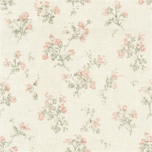 Single Sprigged Muslin Print Muslin Cream Dusty Rose Leaf Green Seamless digital paper shown full size