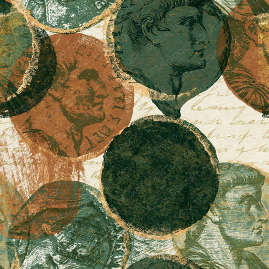 Single Drypoint Roman Coins Tobacco Moss digital paper shown full size