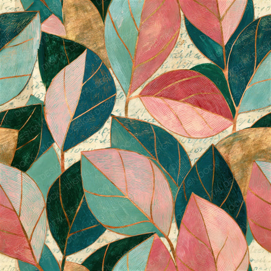 Single Egg Tempera Leaf Pink Mint Seamless digital paper shown full size
