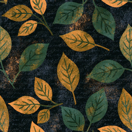 Single Letterpress Leaf Palm Ochre Midnight digital paper shown full size