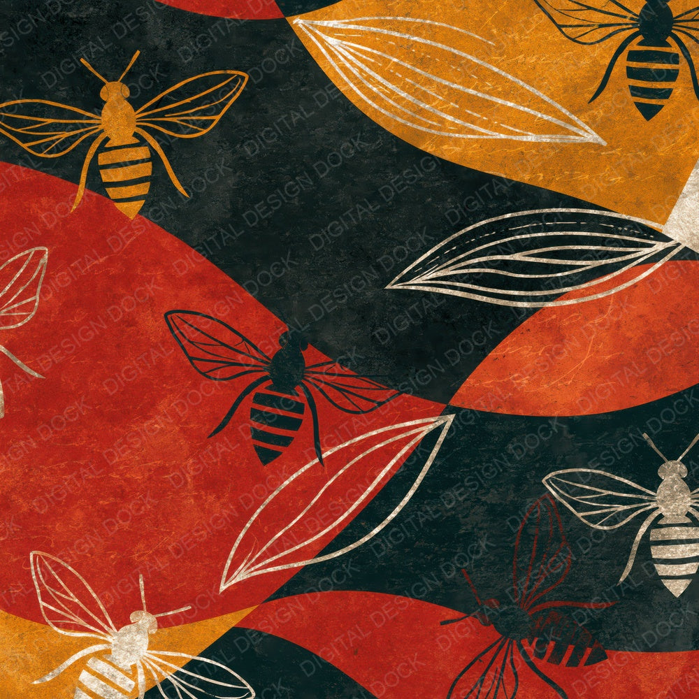 Vintage Bee Outlines Ember Texture Digital Paper Pack (DDD018404)