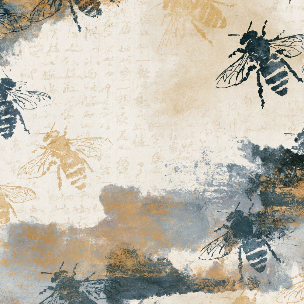 Chinese Ink Bee Outlines Slate Sand Digital Paper Pack (DDD018408)