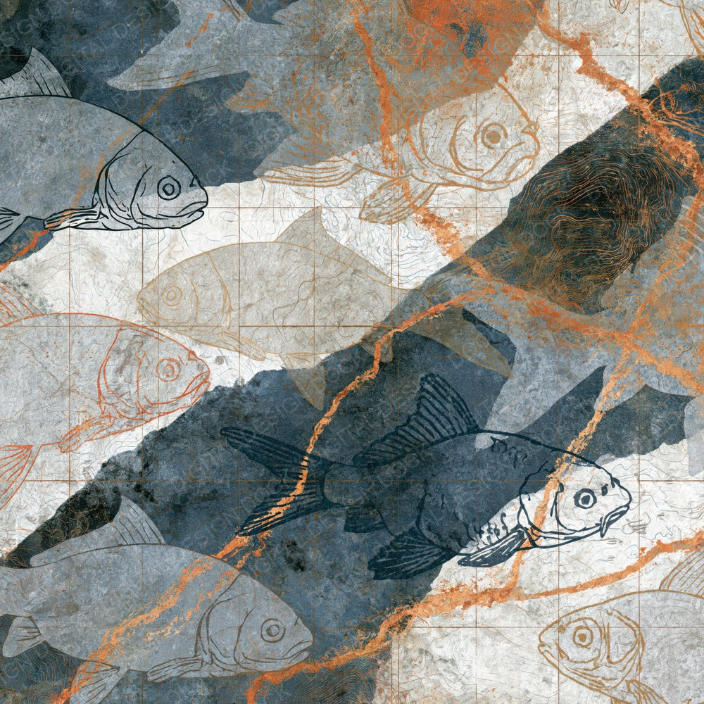Antique Map Fish Outlines Silver Grey Digital Paper Pack (DDD018745)