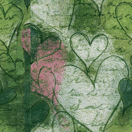 Single Etching Heart Outlines Jungle Green Orchid Seamless digital paper shown full size