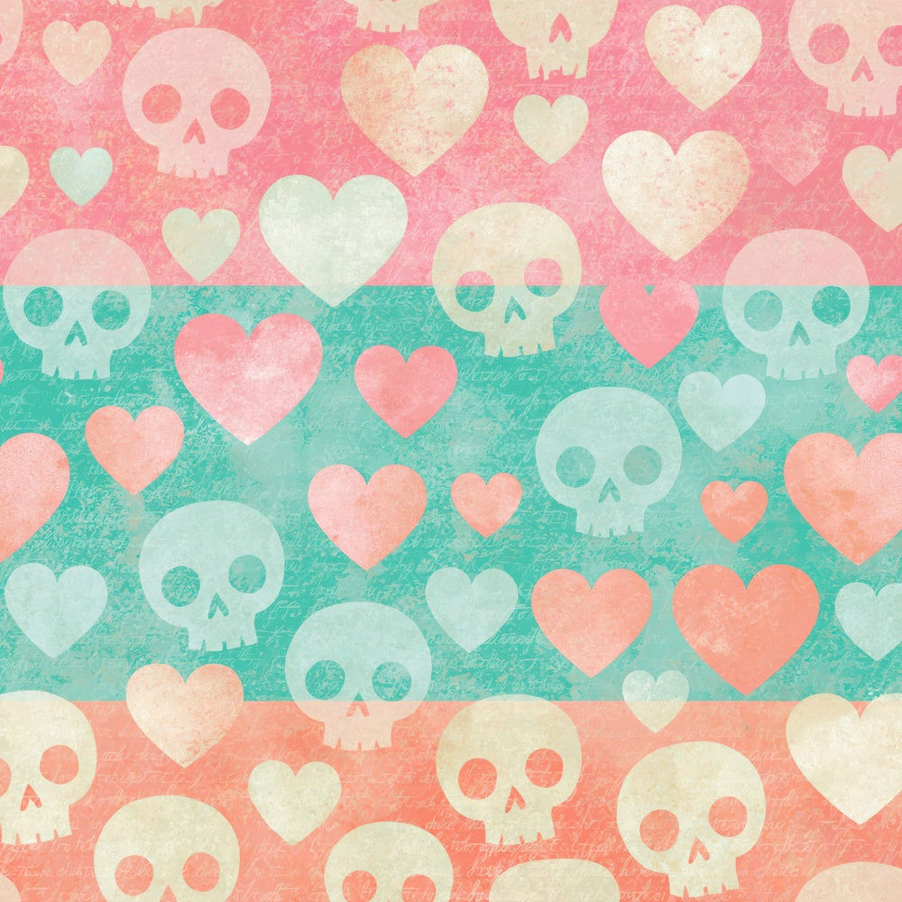 Another Mid Century Skulls Hearts Pink Mint digital paper shown full size