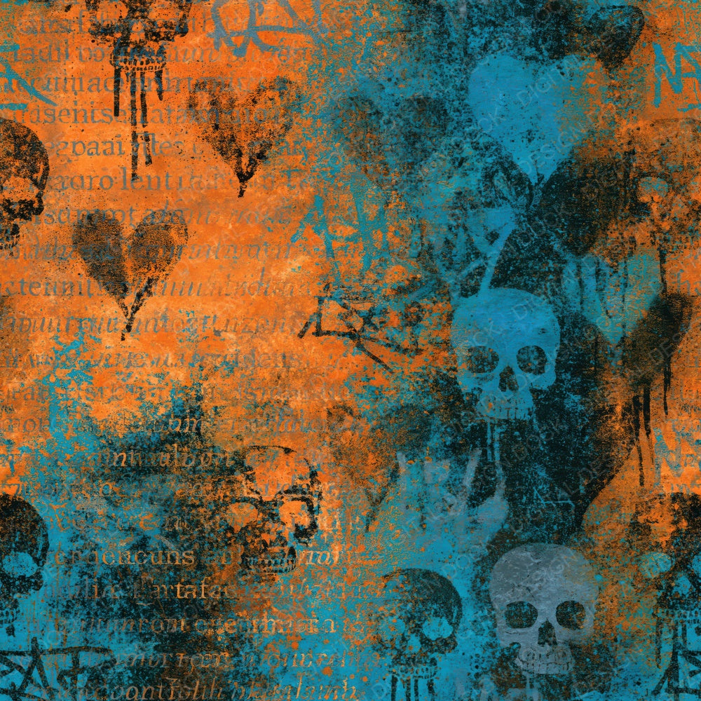 Another Street Art Skulls Hearts Turquoise digital paper shown full size