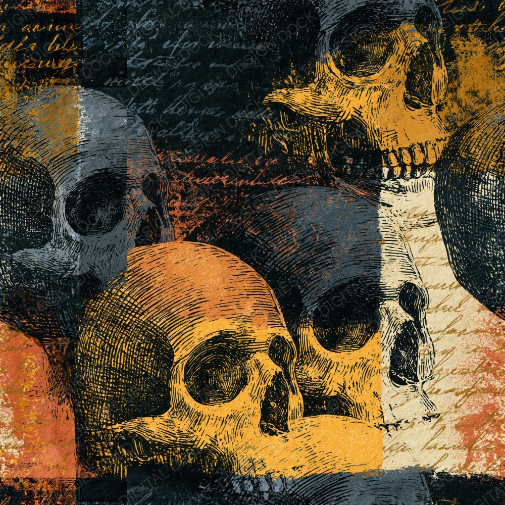 Another Scratchboard Skull Slate Butter Seamless digital paper shown full size