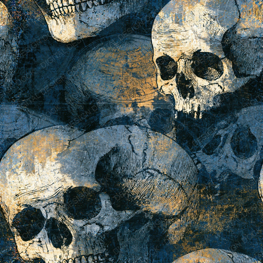 Another Scratchboard Skulls Grey Ivory Seamless digital paper shown full size