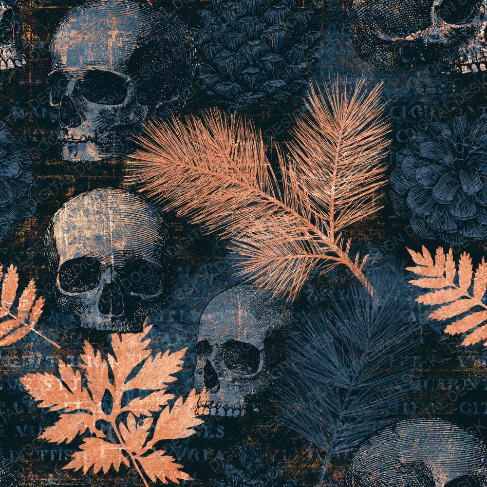 Another Scratchboard Skulls Pine Cedar Seamless digital paper shown full size