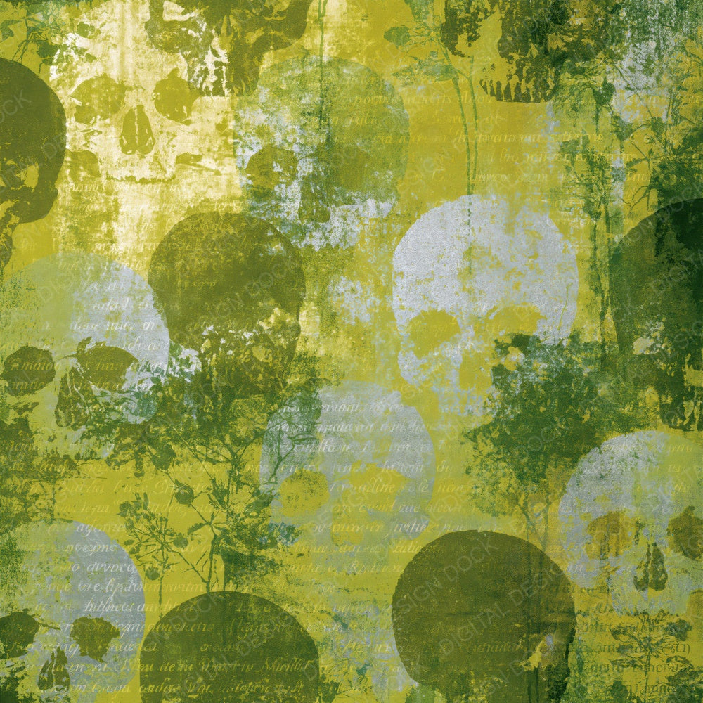 Another Screenprint Skulls Olive Chartreuse digital paper shown full size