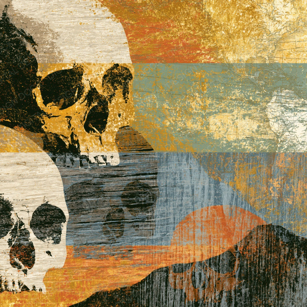 Another Woodcut Skulls Sepia Olive digital paper shown full size