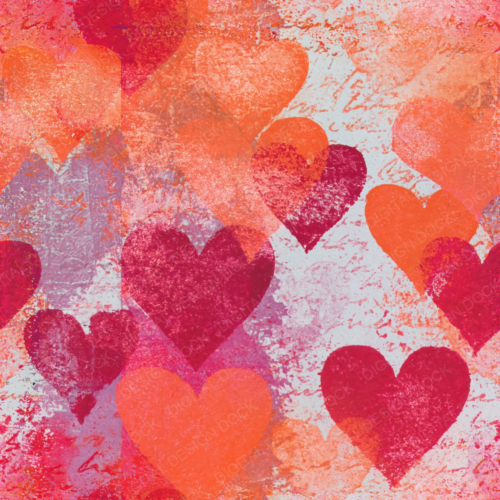 Another Monoprint Hearts Cherry Orange Seamless digital paper shown full size