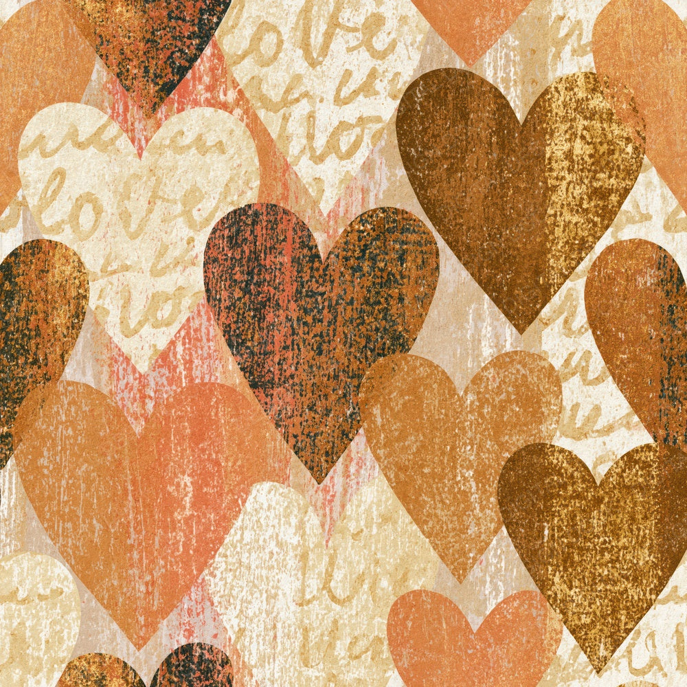 Another Woodblock Love Hearts Cream Camel digital paper shown full size