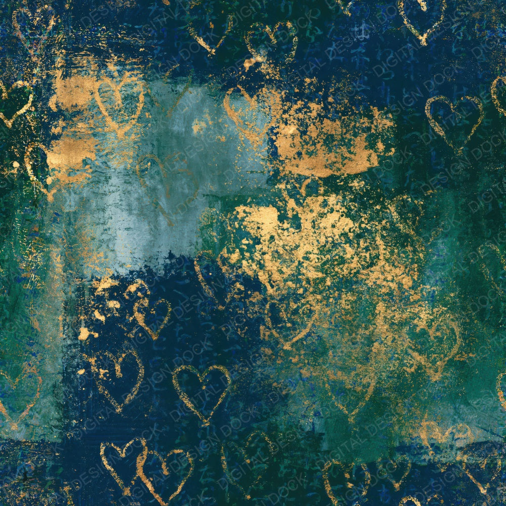 Another Monoprint Hearts Midnight Copper Seamless digital paper shown full size