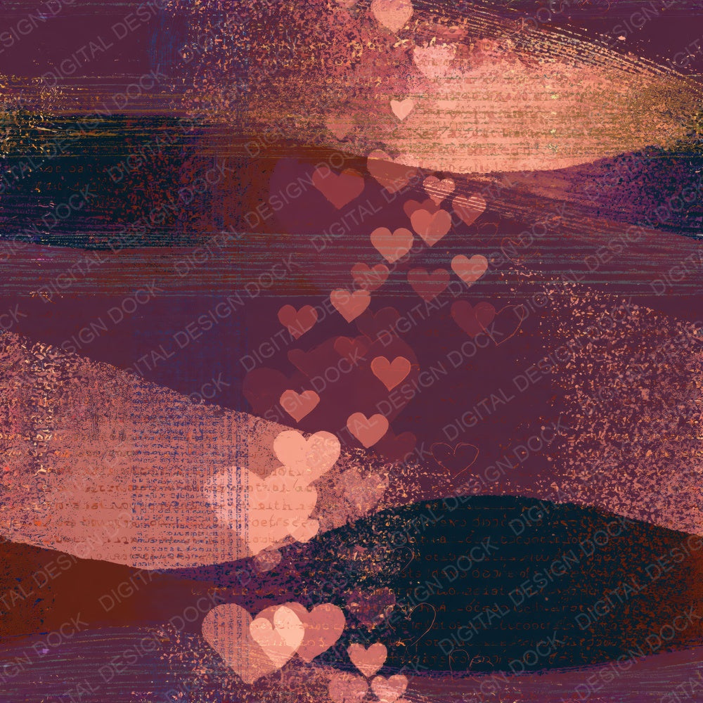 Another Screenprint Love Hearts Rose Aubergine Seamless digital paper shown full size