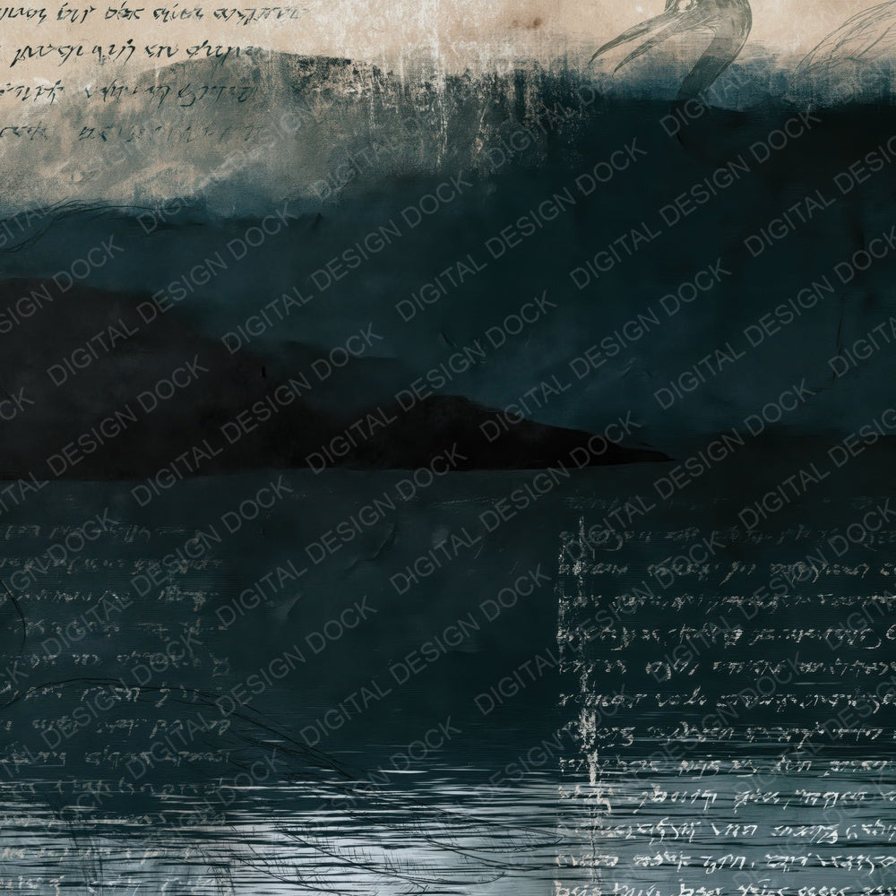 Another Boobrie Cryptid Midnight Loch Feather Black Bone digital paper shown full size