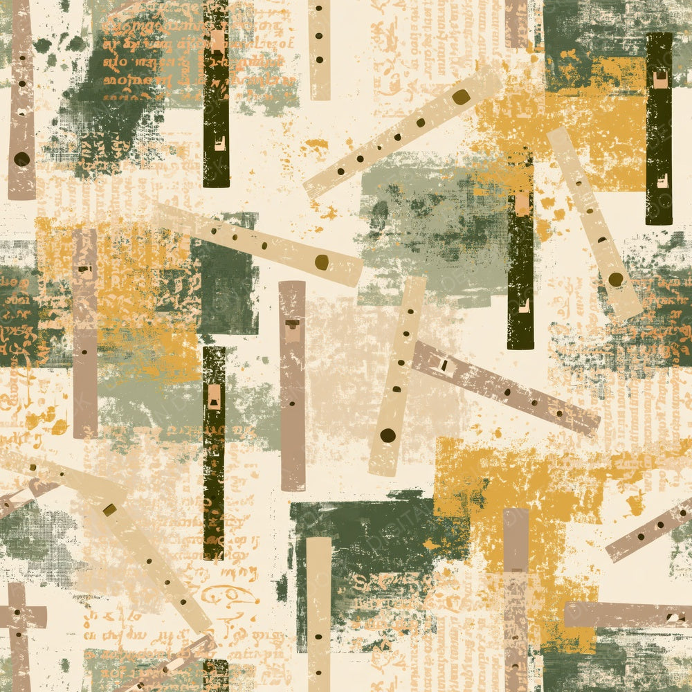 Another Vintage Tin Whistle Session Cream Brass Gold Forest Green digital paper shown full size