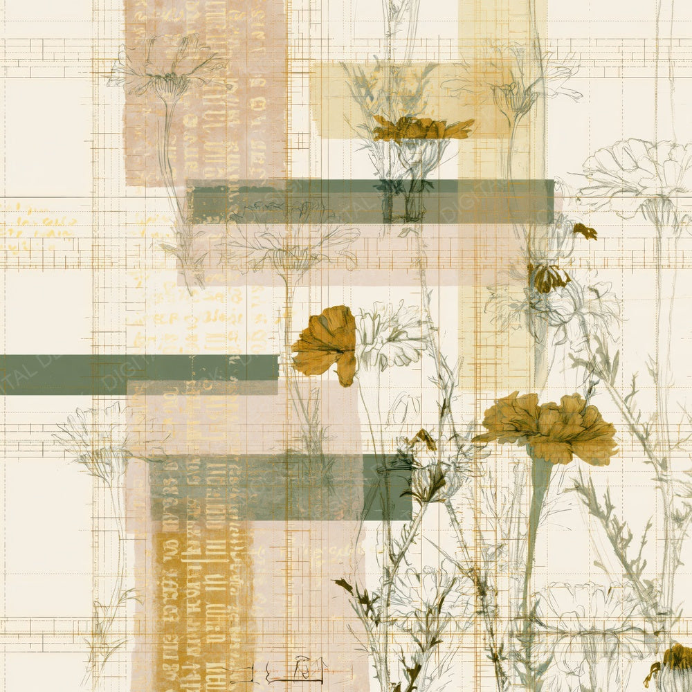 Another Pattern Studio Corn Marigold Bone Marigold Gold Cornfield Green digital paper shown full size