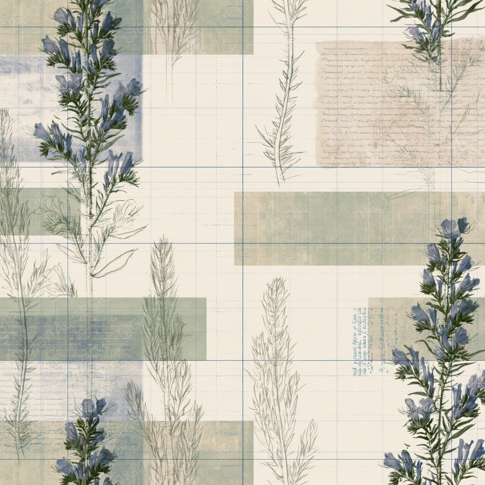 Another Pattern Studio Vipers Bugloss Cream Bugloss Blue Coastal Green digital paper shown full size