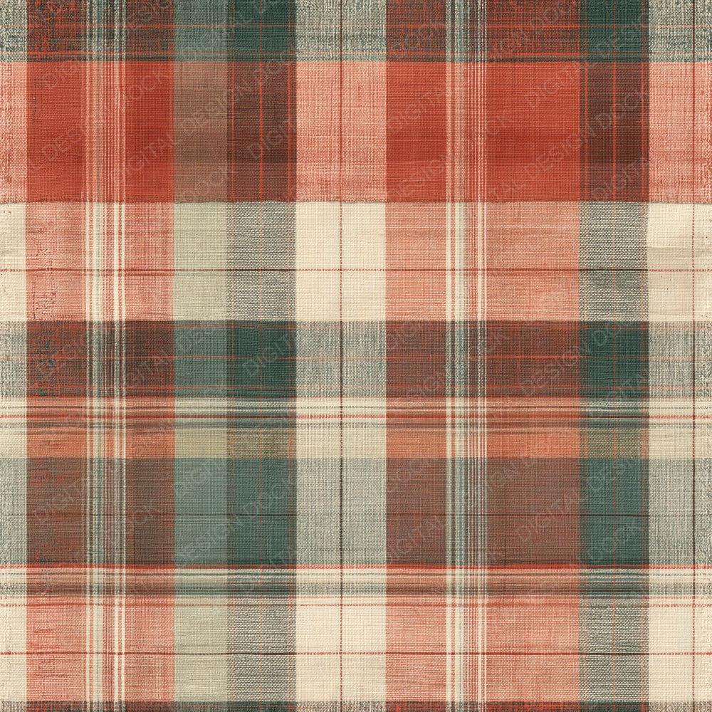 Another Vintage Madras Plaid Madras Cream Dusty Terracotta Forest Green Seamless digital paper shown full size