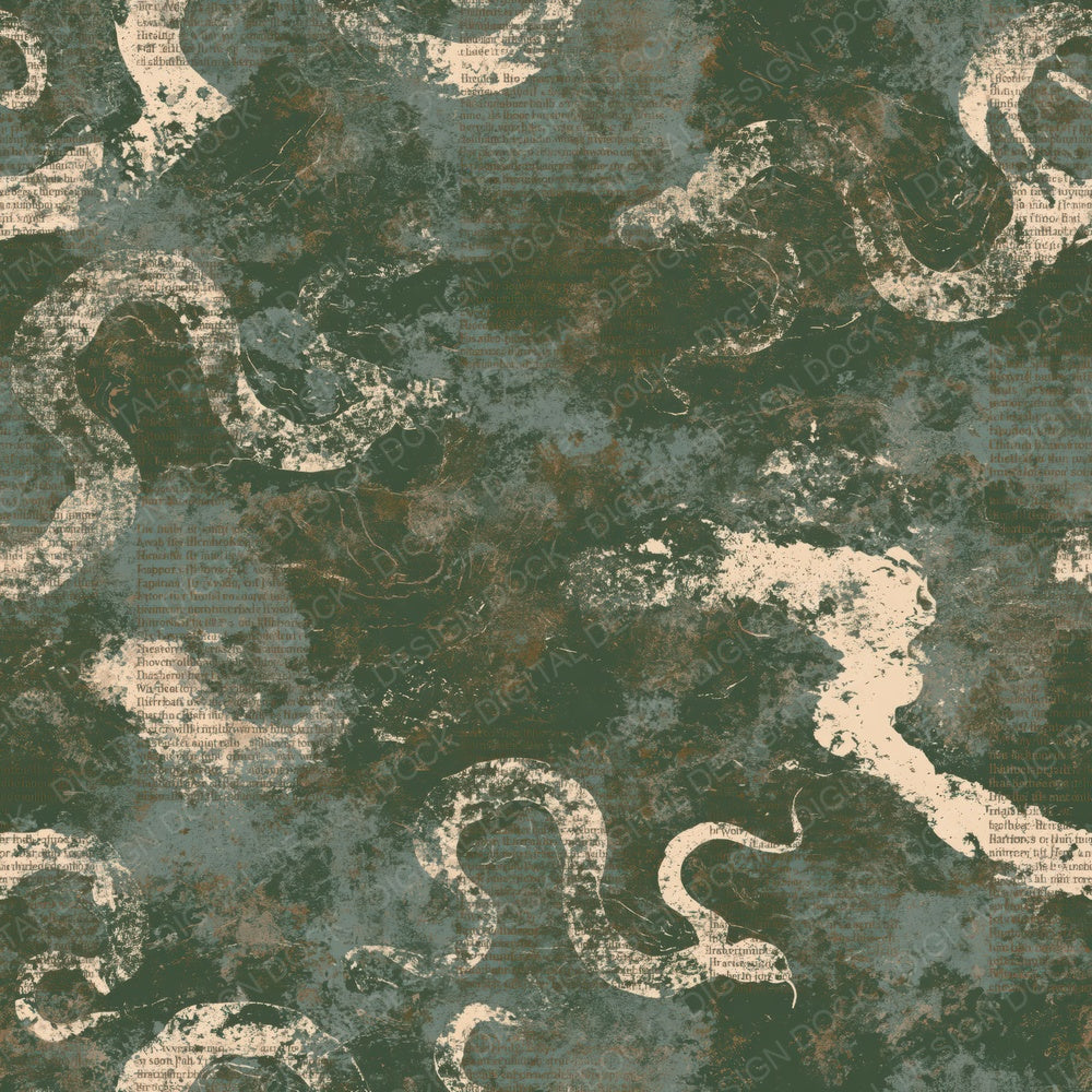 Another Lambton Worm Cryptid Durham River Green Serpent Umber Bone digital paper shown full size