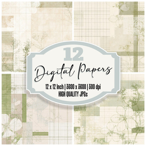 Pattern Studio Eyebright Ivory Eyebright White Turf Green digital paper pack cover showing four of the 12 papers