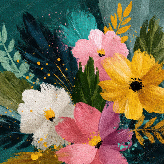 Abstract Gesture Floral Background Digital Paper Pack (DDD007848)