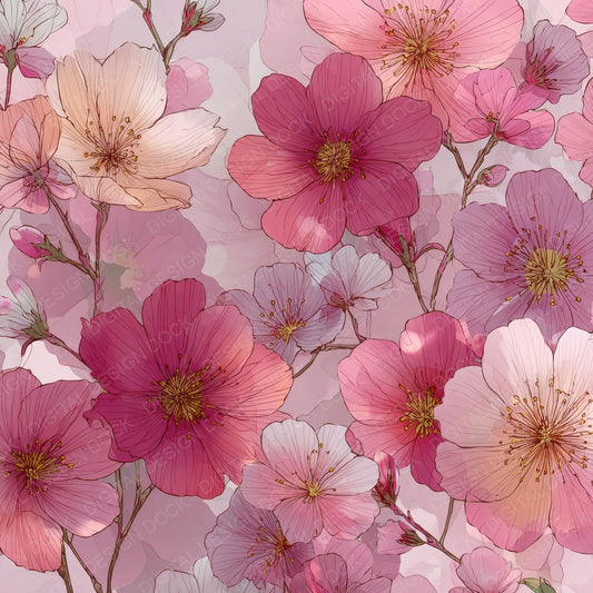 Anime Style Floral Drawing Background Digital Paper Pack (DDD007849)