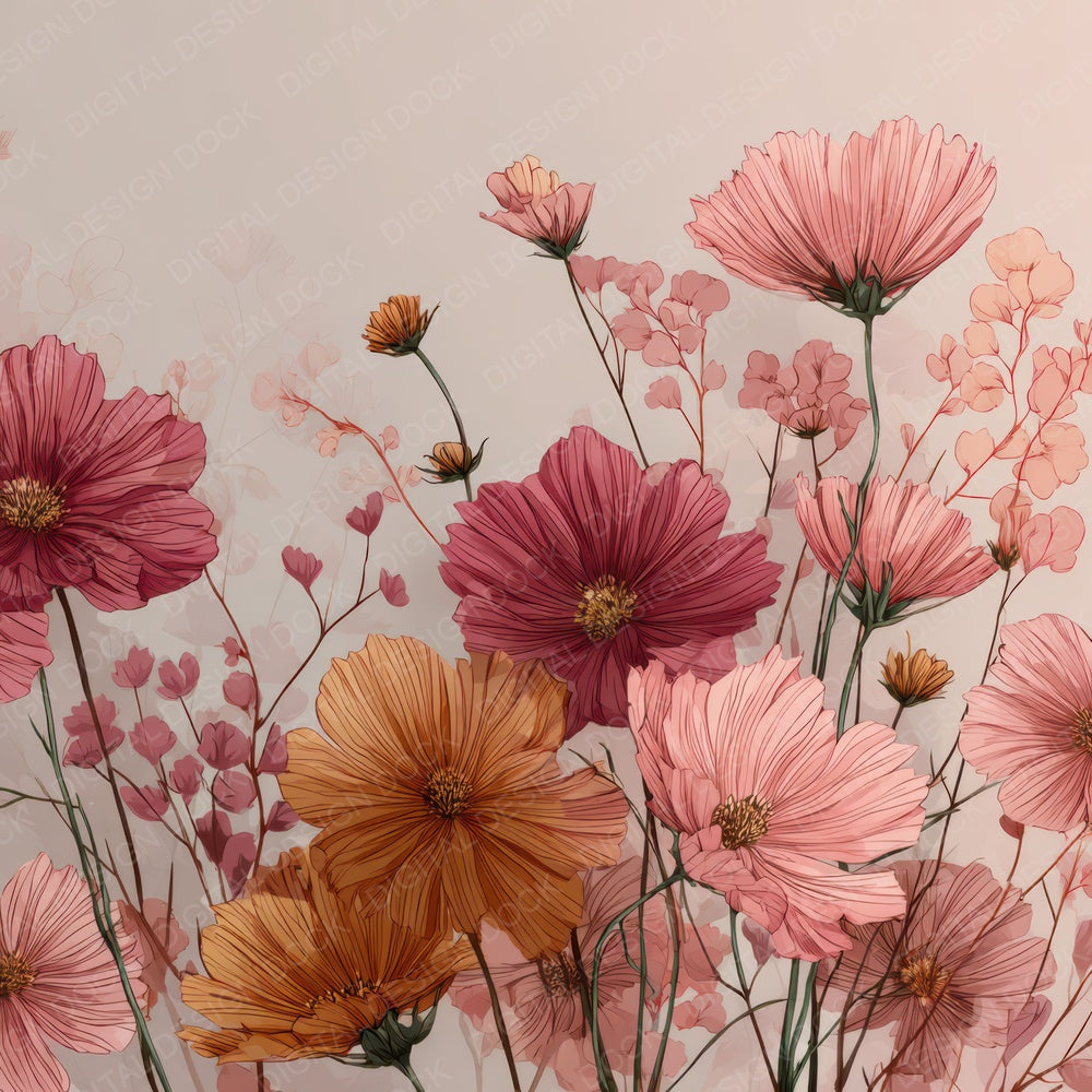 Anime Style Floral Drawing Background Digital Paper Pack (DDD007849)
