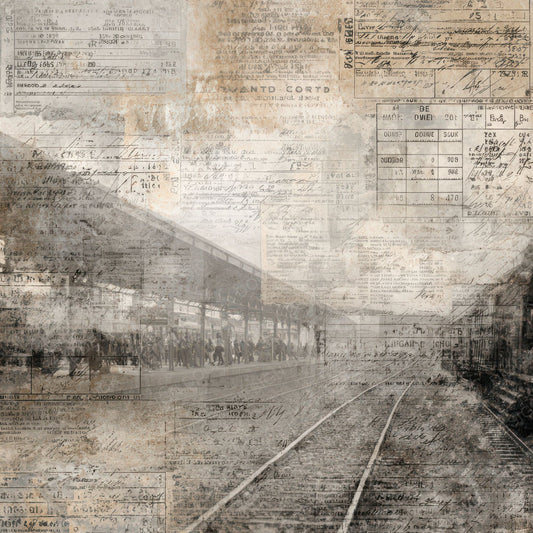 Antique Train Ticket Platform Background Digital Paper Pack (DDD008831)