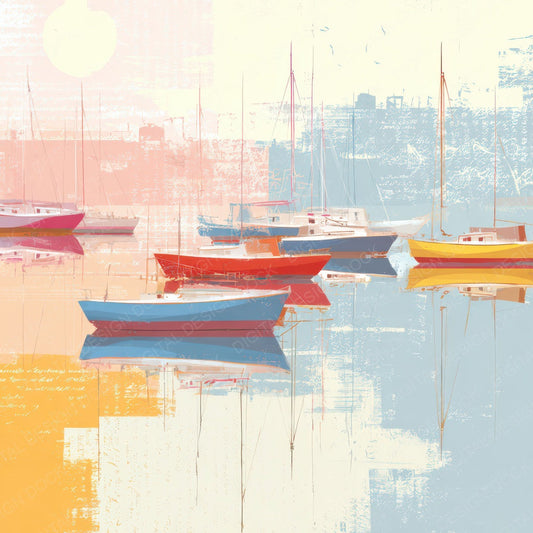 Bright Colorful Harbor Boats Scene Digital Paper Pack (DDD012307)