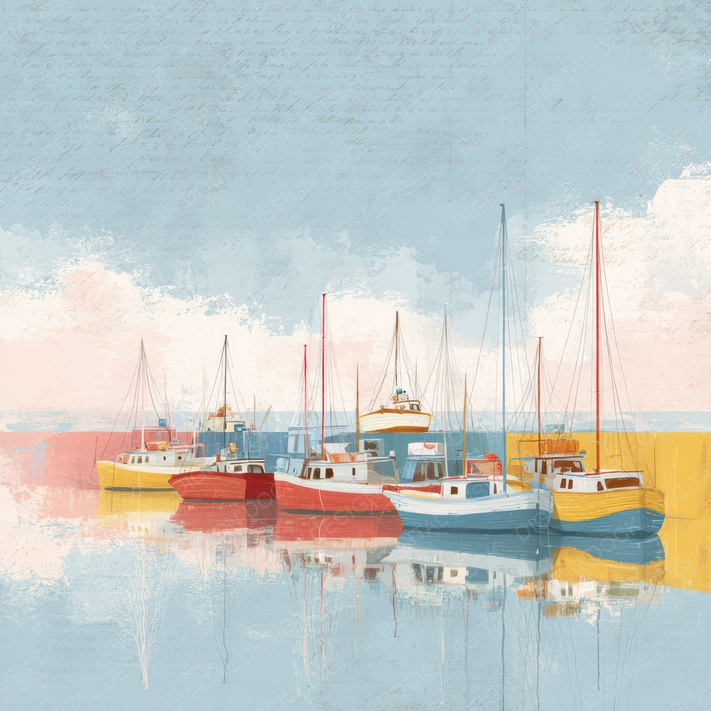 Bright Colorful Harbor Boats Scene Digital Paper Pack (DDD012307)