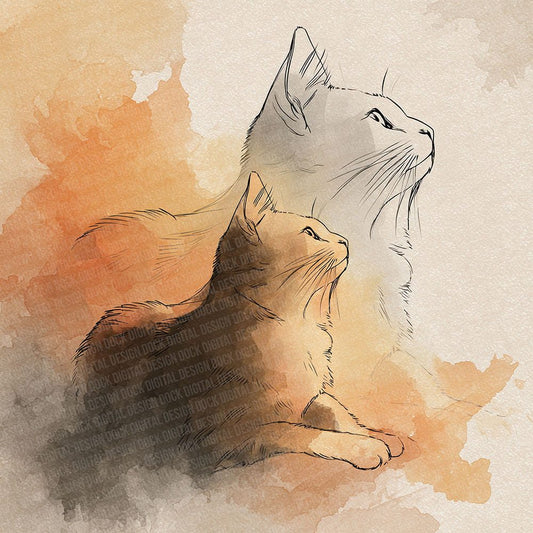 Caramel Cat LineArt Wash Digital Paper Pack (DDD000794)