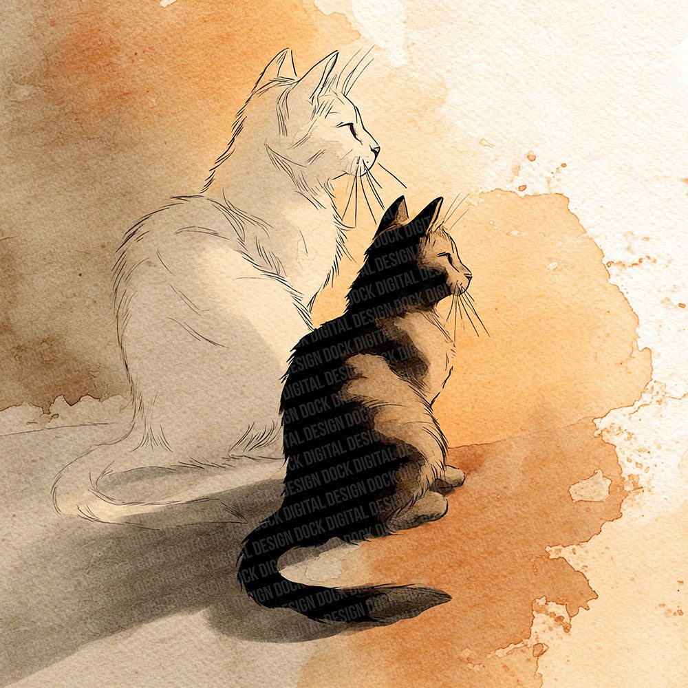 Caramel Cat LineArt Wash Digital Paper Pack (DDD000794)