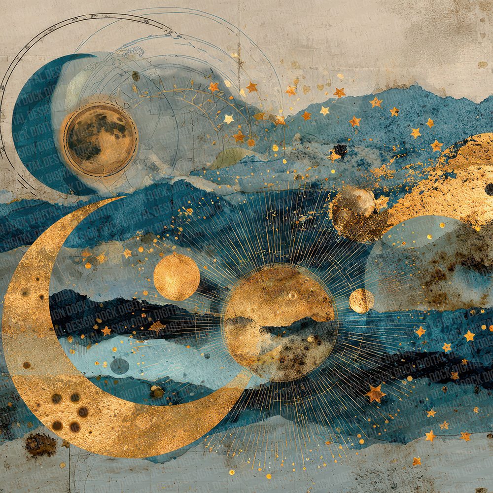 Celestial Moon Collage Digital Paper Pack (DDD000824)