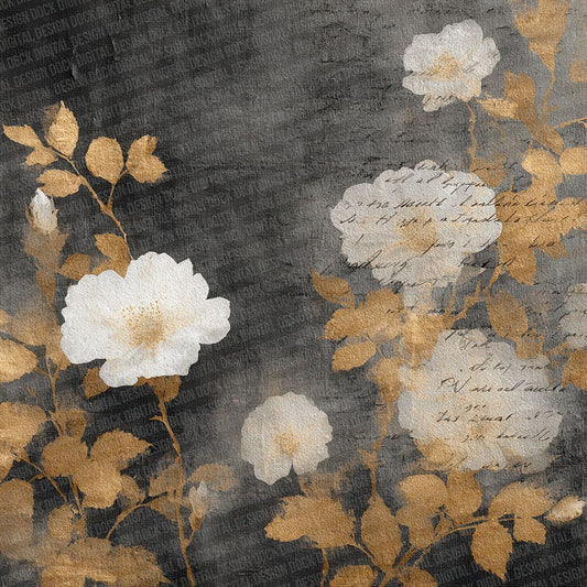 Charcoal Gold Fabric Layer Floral Script Digital Paper Pack (DDD000873)