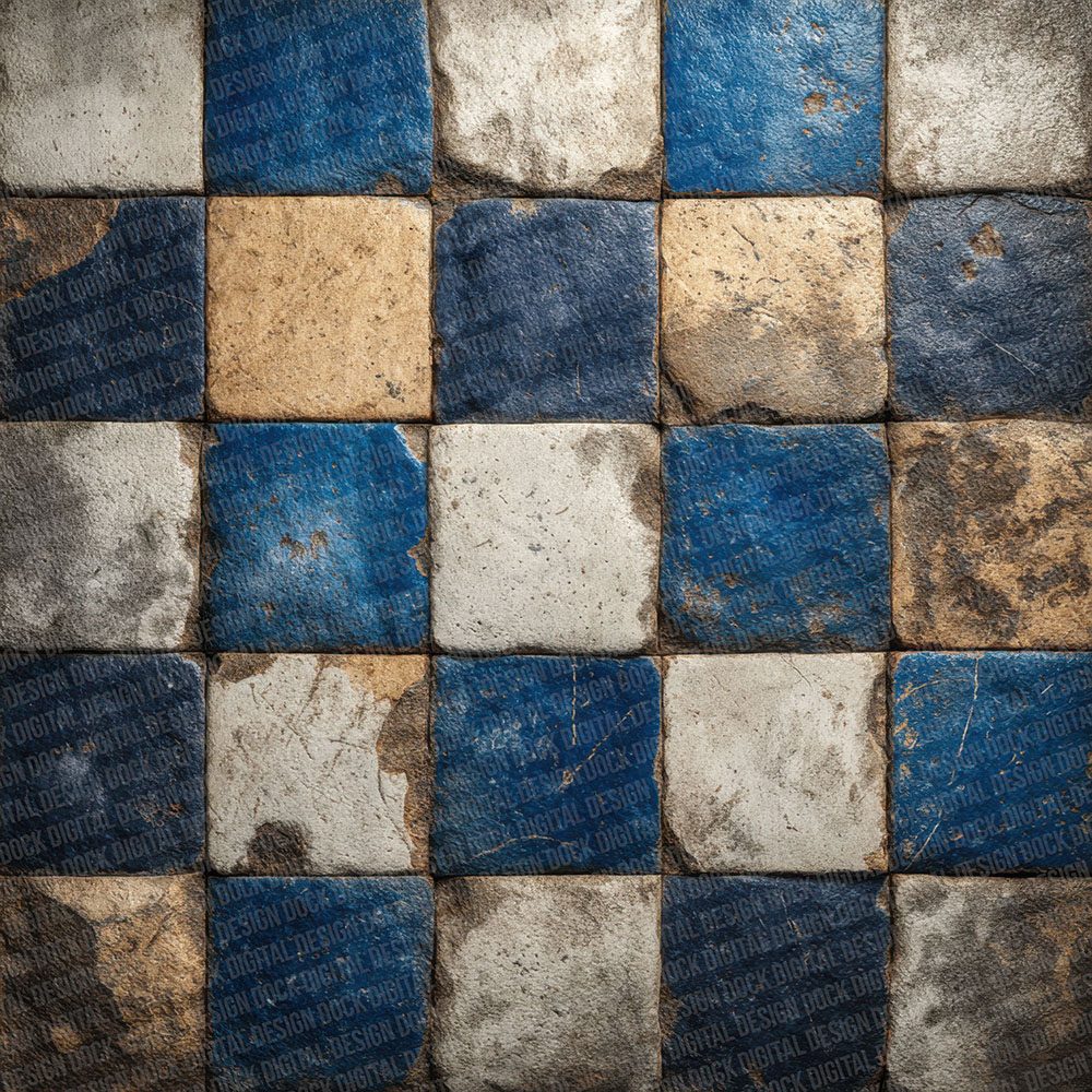 Checkerboard Navy Tile Pattern Digital Paper Pack (DDD000892)