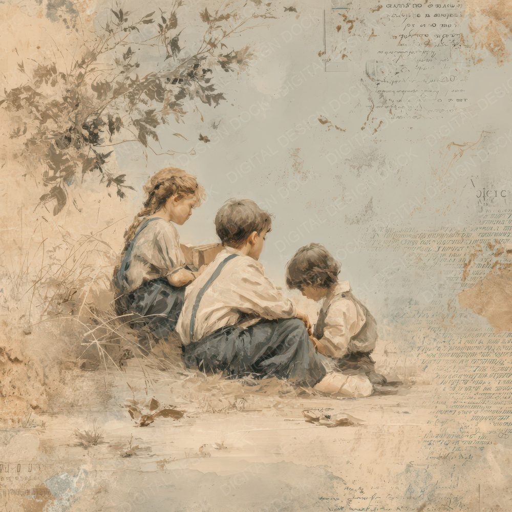 Childhood Moment Sitting Together Digital Paper Pack (DDD007810)