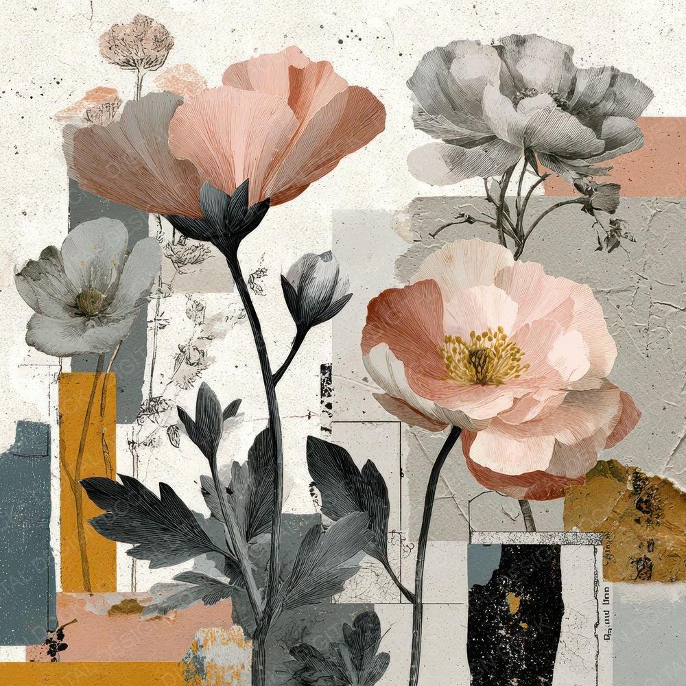 Collage Sketch Floral Background Digital Paper Pack (DDD007828)