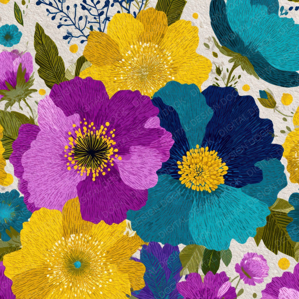 Colour Pen Floral Background Digital Paper Pack (DDD007829)