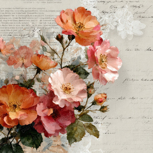 Coral Rose Poem Digital Paper Pack (DDD007633)