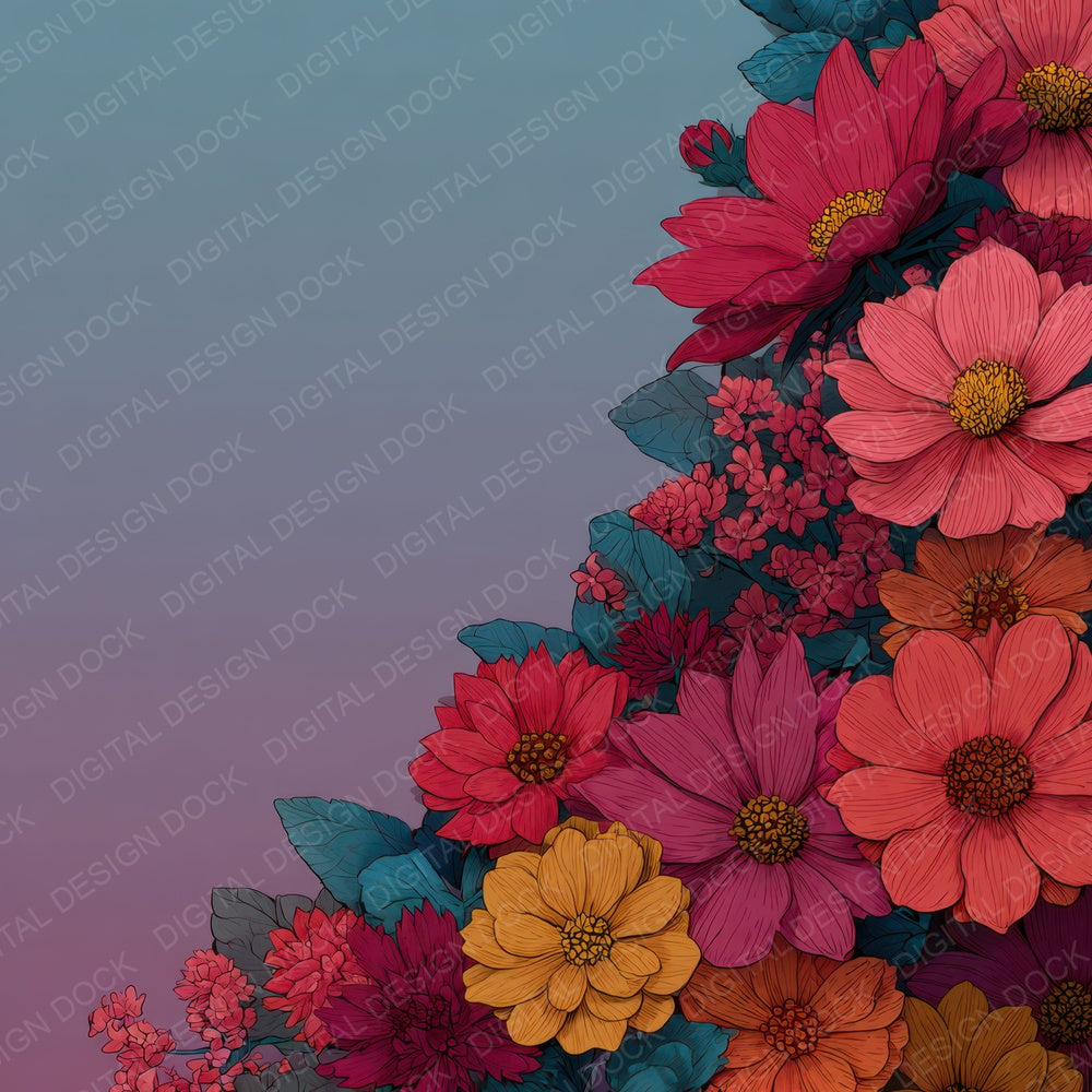 Corner Floral Border Background Digital Paper Pack (DDD007873)